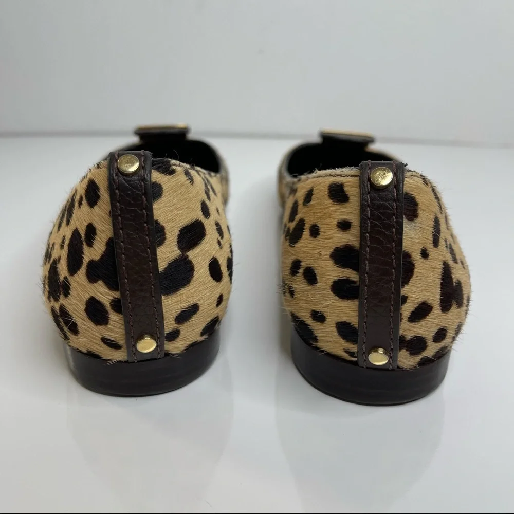 Tory Burch Priscilla Ballet Hair Calf Tumbled Leather Flat Cheetah Coconut Sz 8